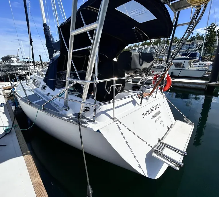 The molded hull liner was a first for Hunter on a smaller boat, but it can trap water from stuffing box leaks. Various mass-production quality control issues show up throughout the boat's construction. Courtesy of YachtWorld