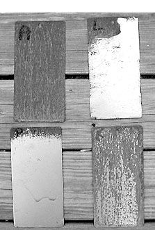 Test panels coated with each inhibitor were subjected to weather and intermittent saltwater showers.