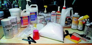 Resins and hardeners ready for testing.