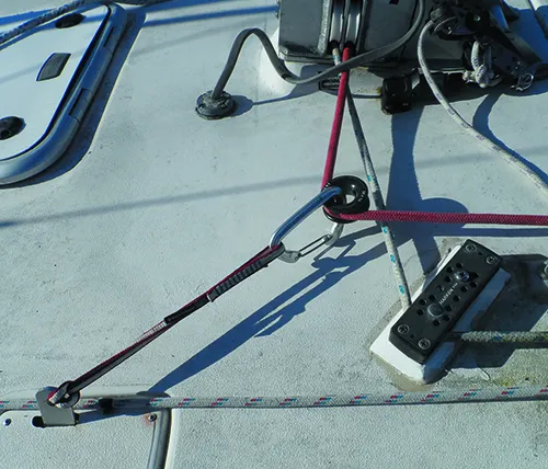 3b. deck organizer substitute, with low friction ring, carabiner, and sling