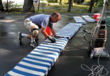 Twenty-year old cushions looked like new with a little bit of scrubbing. A carpet cleaner proved helpful with tough stains. (Photo/ Drew Frye)