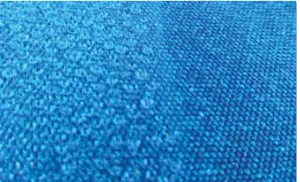 This photo shows an example of treated (left, with Star brite with PTFE)and untreated Sunbrella. Note the difference in water-beading action.