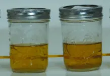 The performance our the urine odor suppressing additives surprised our testers. Here are samples two days after treatment. 1. urine treaments. Left to right: none, sugar, vinegar, citric acid, CLR, Nilodor.