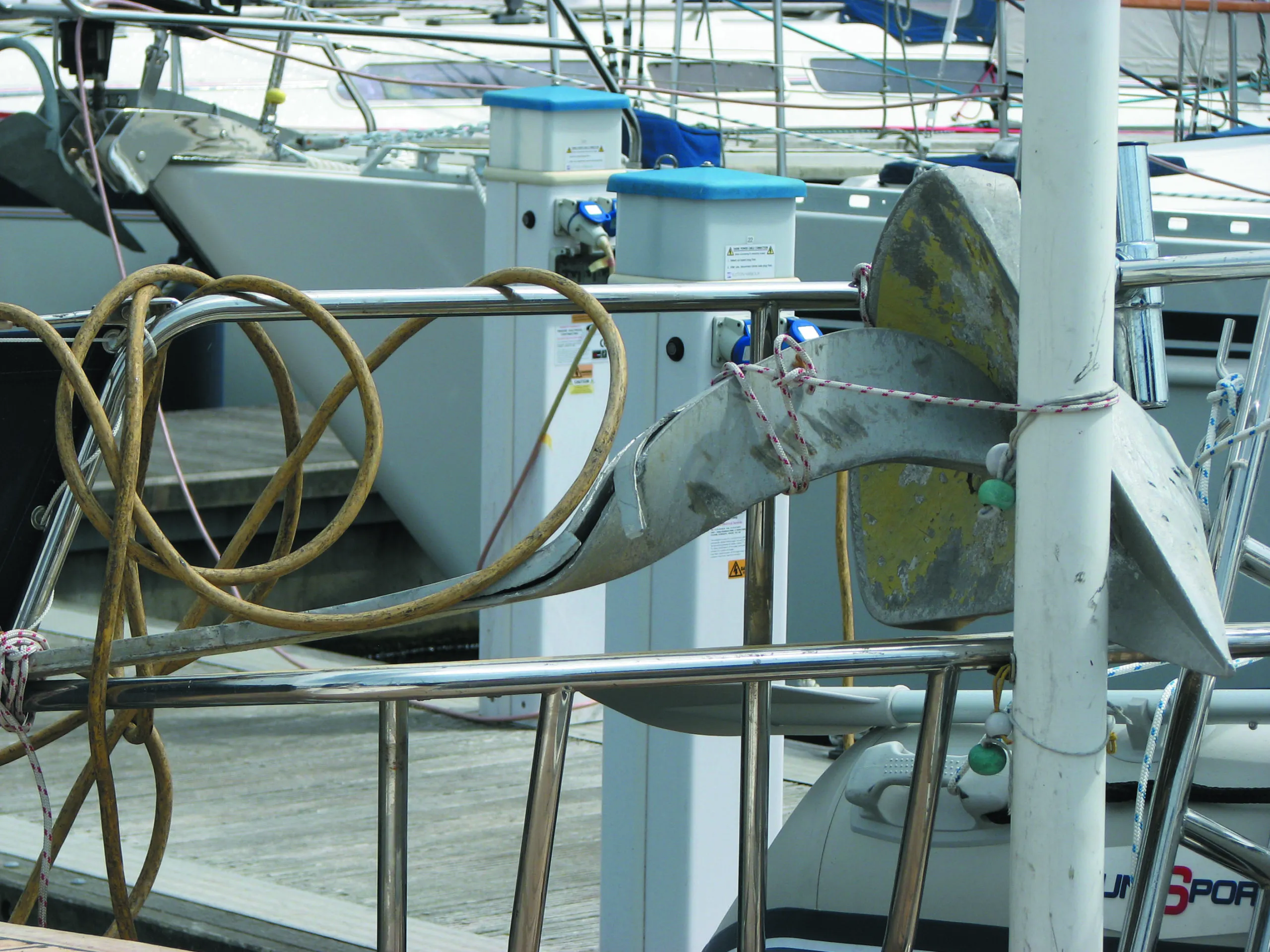 A snagged aluminum Spade anchor twisted under extreme loads.