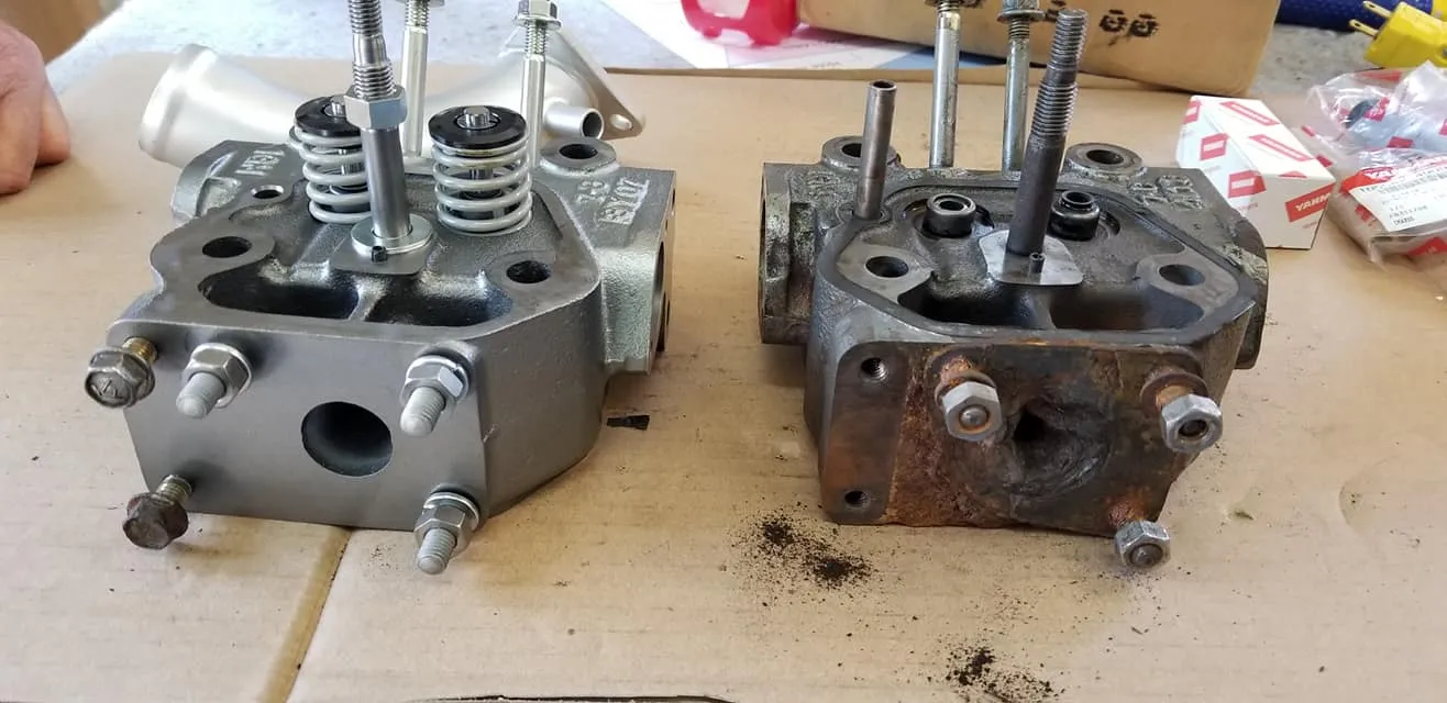 The exhaust port side of a Yanmar 1GM10 cylinder head. The bad one was 100% clogged with corrosion due to water intrusion from, you guessed it, a bad exhaust elbow.