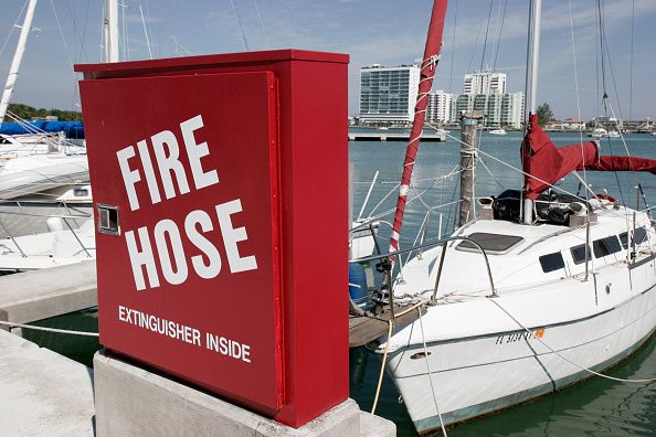 A fire hose extinguisher at Pelican Harbor