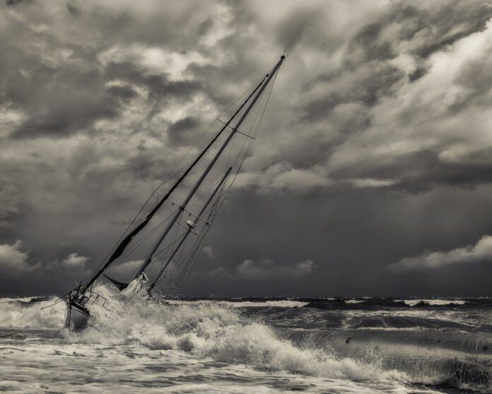 Sailboat Wreck in Black and White
