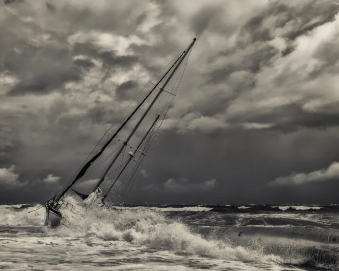 Sailboat Wreck in Black and White