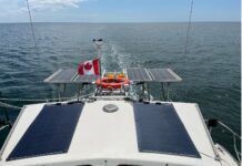 600-watt solar panel system on Summer Twins 28 sailing catamaran Caribbean Soul 2. (Photo/ Clifford Burgess)