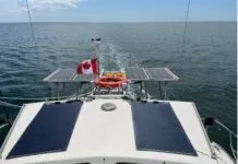 600-watt solar panel system on Summer Twins 28 sailing catamaran Caribbean Soul 2. (Photo/ Clifford Burgess)