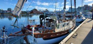 Pixie's brightwork and classic lines make dock walkers turn their heads. (Photo/ Bert Vermeer)