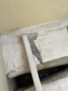 Delaminated section between the hull and cabin sole. Photo courtesy of Evelyn 32 on boatdesign.net