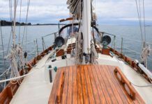 The 10-ft. beam introduces a degree of initial heel under sail, but the weighted keel keeps Pixie steady. (Photo/ Bert Vermeer)