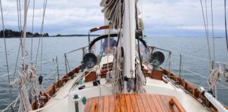 Bristol Channel Cutter 28: Circumnavigator’s Choice The 10-ft. beam introduces a degree of initial heel under sail, but the weighted keel keeps Pixie steady. (Photo/ Bert Vermeer)