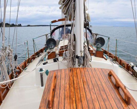 The 10-ft. beam introduces a degree of initial heel under sail, but the weighted keel keeps Pixie steady. (Photo/ Bert Vermeer)