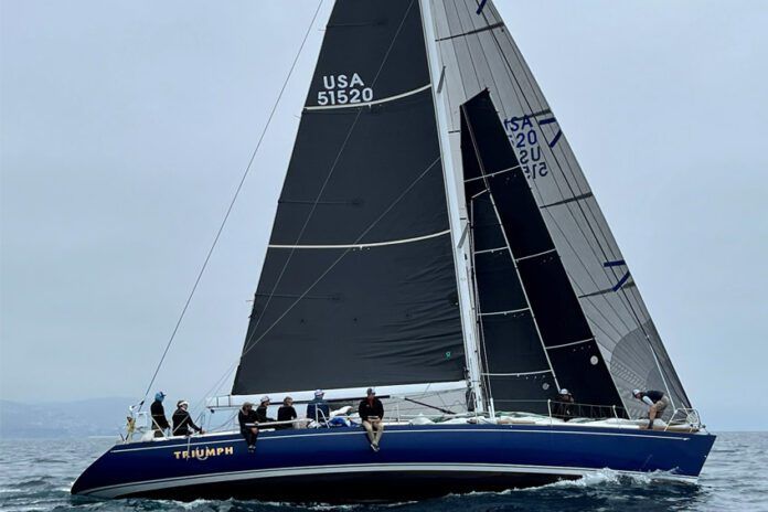 The smallest sail ahead of the mast is a stay sail , capturing the wind in the slot between the genoa and the main. Photo courtesy of Quantum Sails.