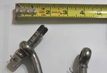 This Hayn Hi-Mod shackle was securing a shroud. The shackle failed without damage to the threads when the rigging wire snapped and the pin unscrewed. Thankfully, there were no injuries and the deck-stepped mast fell to leeward with limited damage to the Corsair F-24. (Photo/ Jim Love)