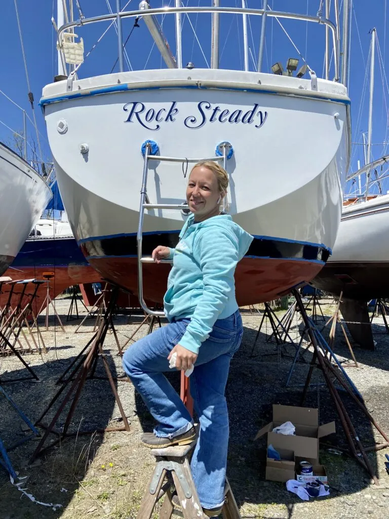 Here in the Northeast, we put Rock Steady on the hard for the winter months each year, which is about 5 months. This allows us to inspect the bottom, through hulls, and get ready for spring projects. We touch up antifouling paint every year, clean the hull, install new anodes and clean the prop. My current projects are: fixing a leaking port window (again!), painting the helm seating area (it’s been about 10 years), and replace a worn belt on the diesel engine, which I’ve never done. (Photo/ Kim Saylor)