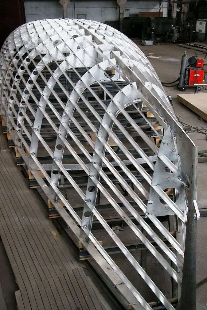 Aluminum monohull construction and framing. Photo courtesy of Futuna Yachts, which is based in France.