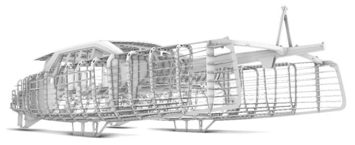 cnc delos 53 CNC cut structures of Delos Explorer 53. Image courtesy of De Villiers Marine Design.