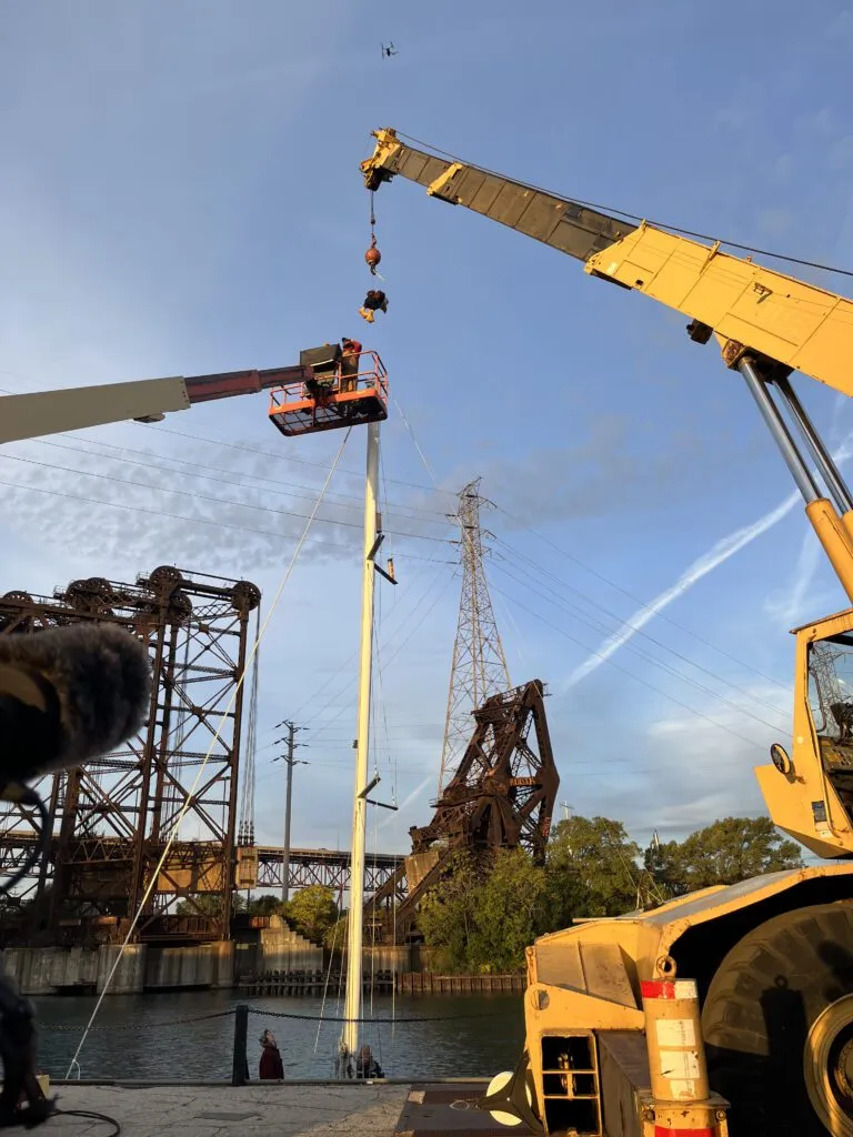 The folks at Crowley's Yacht Yard helped us remove our mast from our deck, then package it up for shipment before we entered the river system to head south of Chicago. (Photo/ Alison Major)
