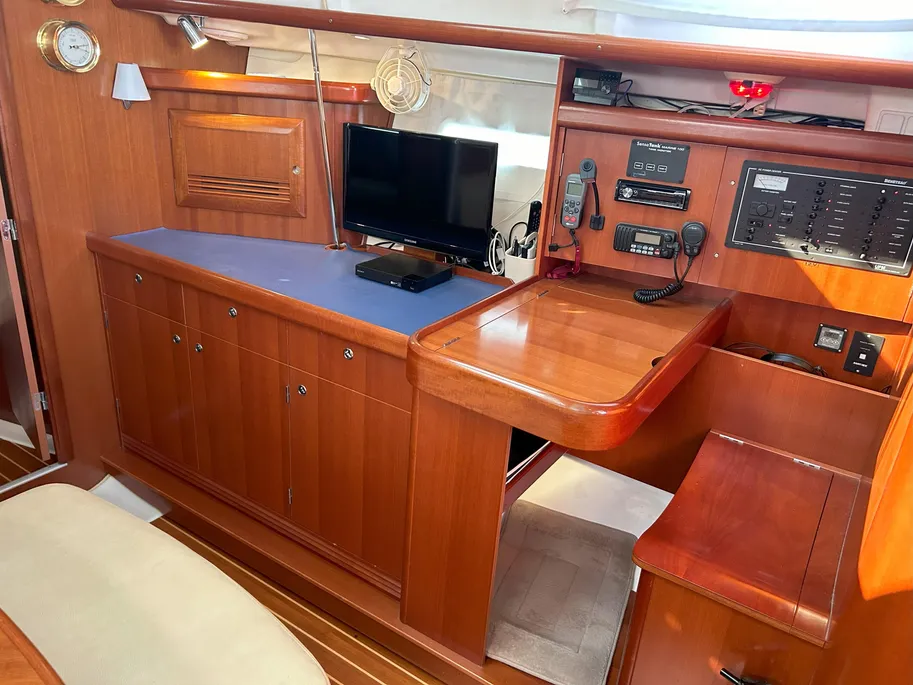 If you opt for the three-cabin model, you get to enjoy a larger nav station. Photo courtesy of YachtWorld.com.