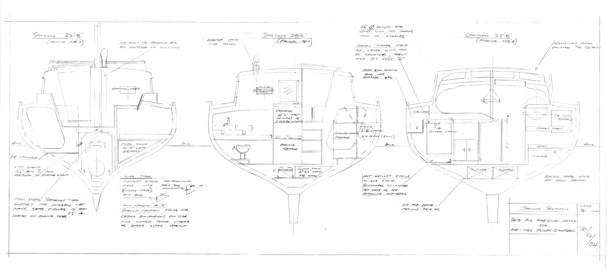 Modifications to the Herreshoff Mobjack design for Moon River, plans by Laurie Davidson, 1978. The most significant change Laurie made to the design was that he added two extra planks in the topsides to greatly improve headroom, as the owner was quite tall! The extra height means the galley and saloon are very roomy and bright, most people who visit remark on how bright it is inside for a monohull. He also designed the interior layout to suit the owners chartering needs.