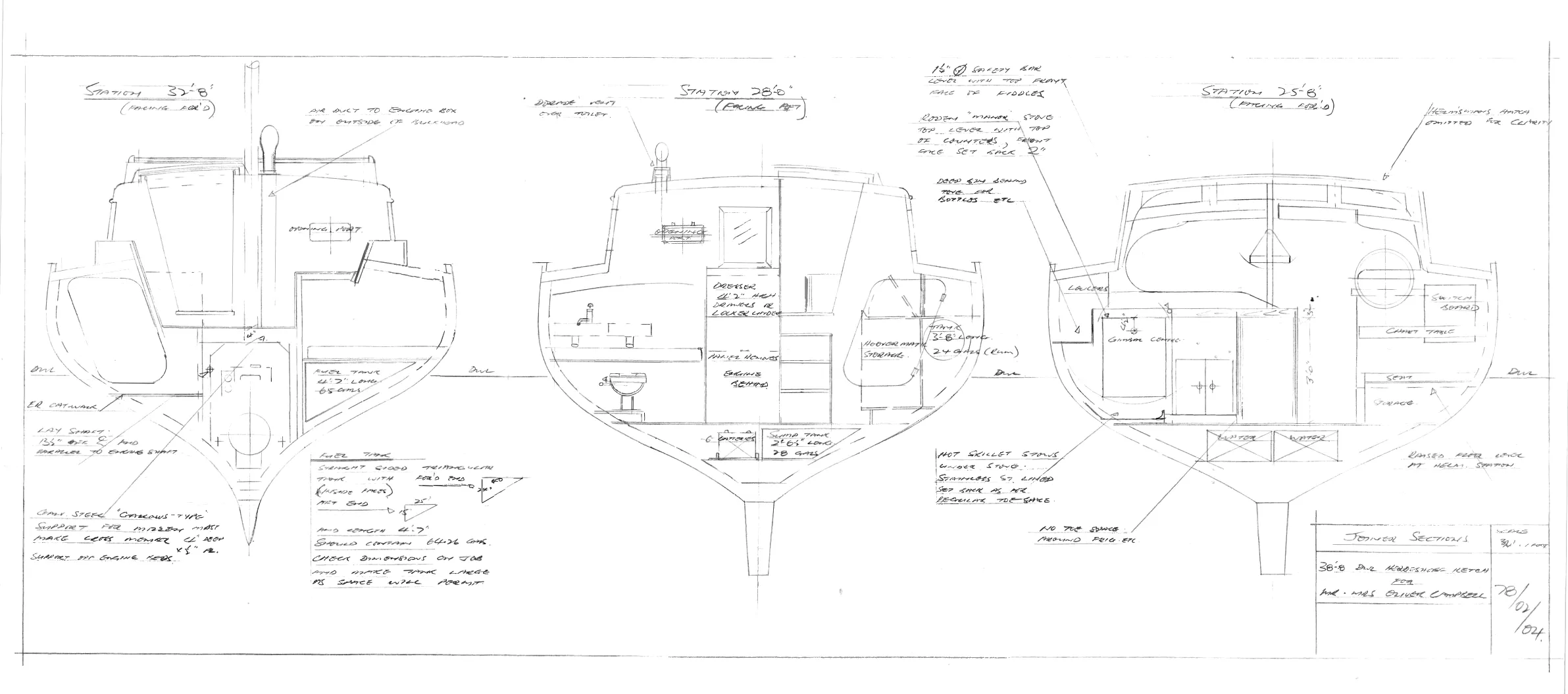 Modifications to the Herreshoff Mobjack design for Moon River, plans by Laurie Davidson, 1978. The most significant change Laurie made to the design was that he added two extra planks in the topsides to greatly improve headroom, as the owner was quite tall! The extra height means the galley and saloon are very roomy and bright, most people who visit remark on how bright it is inside for a monohull. He also designed the interior layout to suit the owners chartering needs.