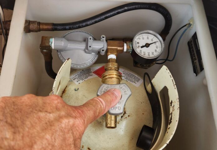 Propane tank valve and pressure gauge Propane tank valve and pressure gauge. Since a propane leak can be catastrophic, make sure to schedule in a propane tank and fitting check into your maintenance calendar. (Photo/ Marc Robic)
