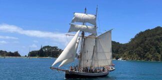 The R. Tucker Thompson is a tall ship based in the Bay of Islands, Aotearoa New Zealand. It operates as a not-for-profit, and takes Northland’s young people on 7-day voyages. (Photo courtesy of R. Tucker Thompson)