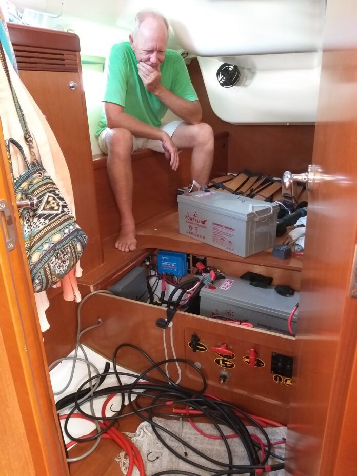 Replacing AGMs with Blue Nova lithium batteries. This was way above my pay grade! After trying to install twice with the help of "mates," I eventually found a brilliant young engineer in Cape Town. (Photo/ Brett Campbell)