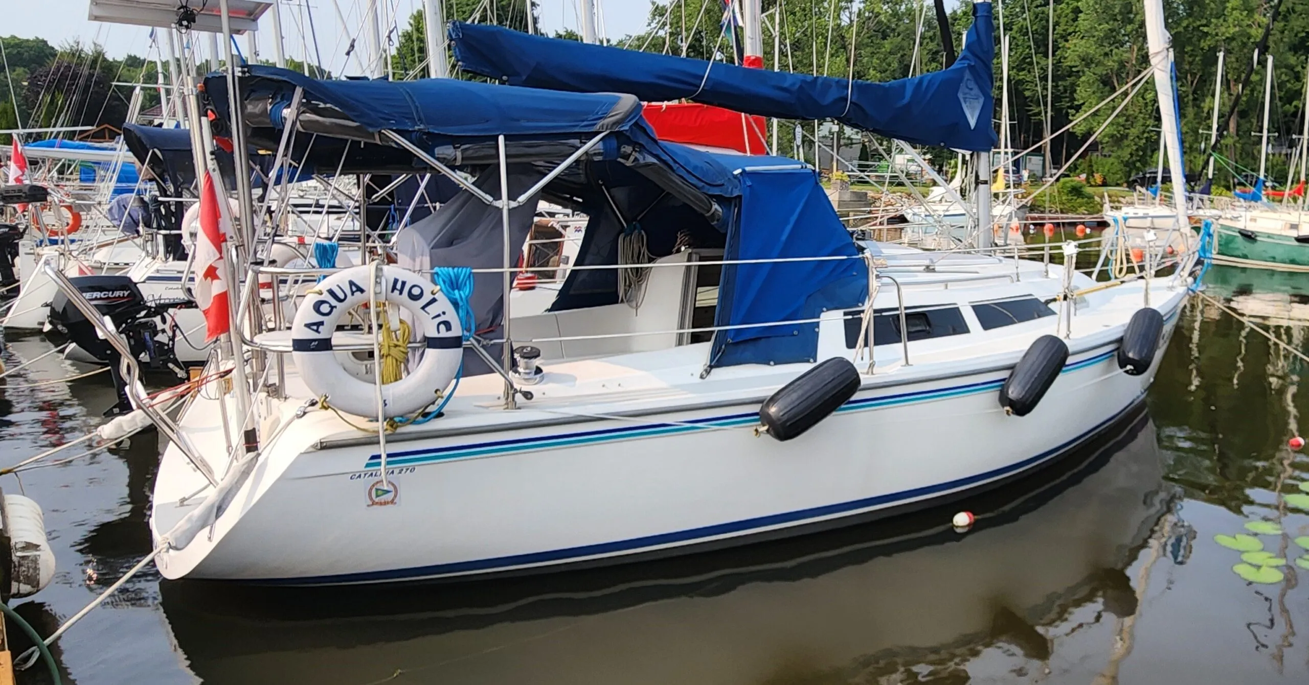If you're singlehanding for daysails, this is a creative way to raise and lower your fenders from the cockpit. Attach all the fenders together via a tether line. (Photo/ Marc Robic)