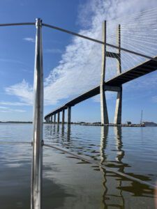A tow under the tall bridge to Brunswick, Georgia was covered by my Boat US policy, which cost about $215 for the Gold annual plan. (Photo/ Alex Jasper)