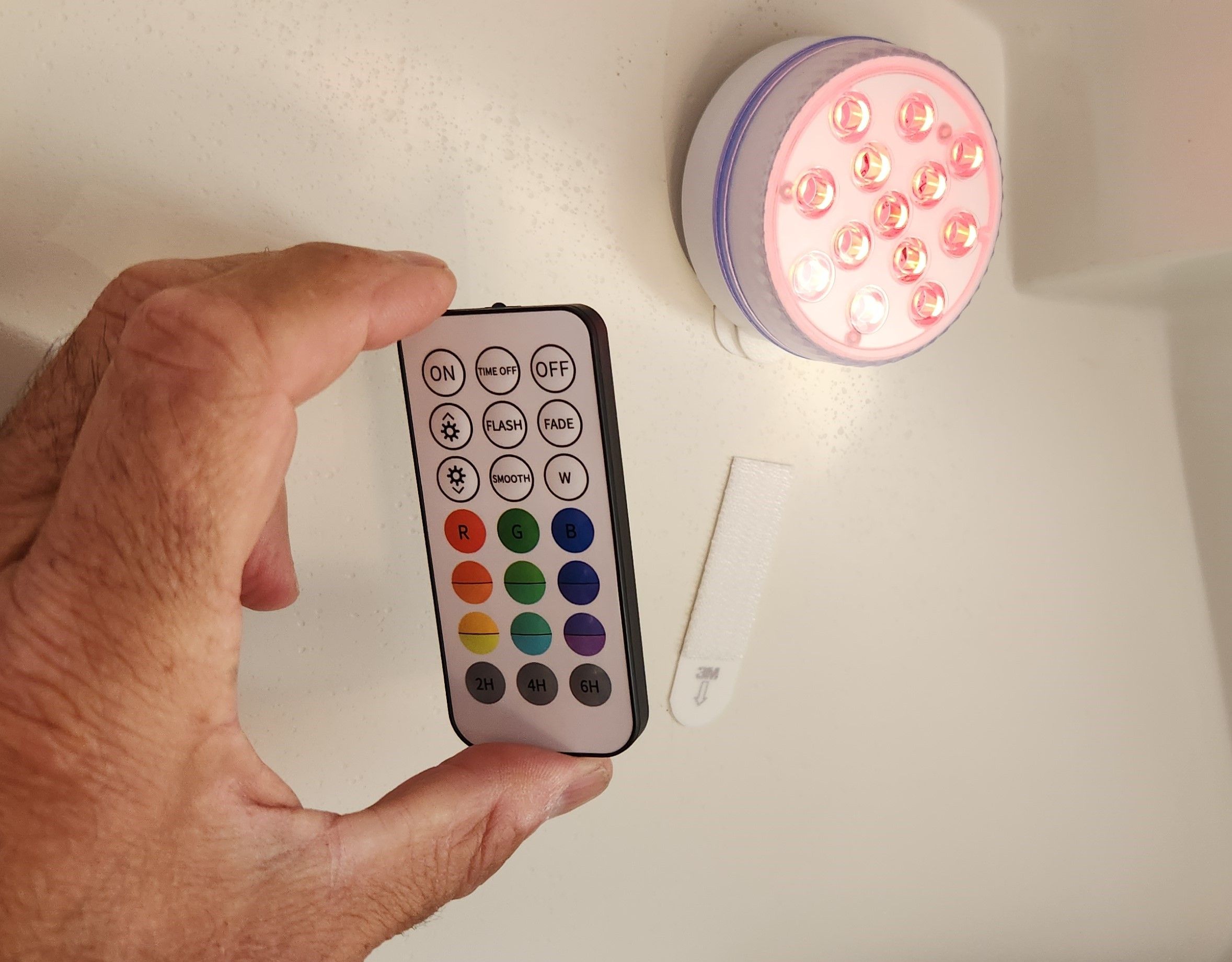 These pool lights are mounted with Velcro strips. The default setting is on red, which is perfect for night sailing. Opt for the USB-charging pool lights which are now available. (Photo/ Marc Robic)