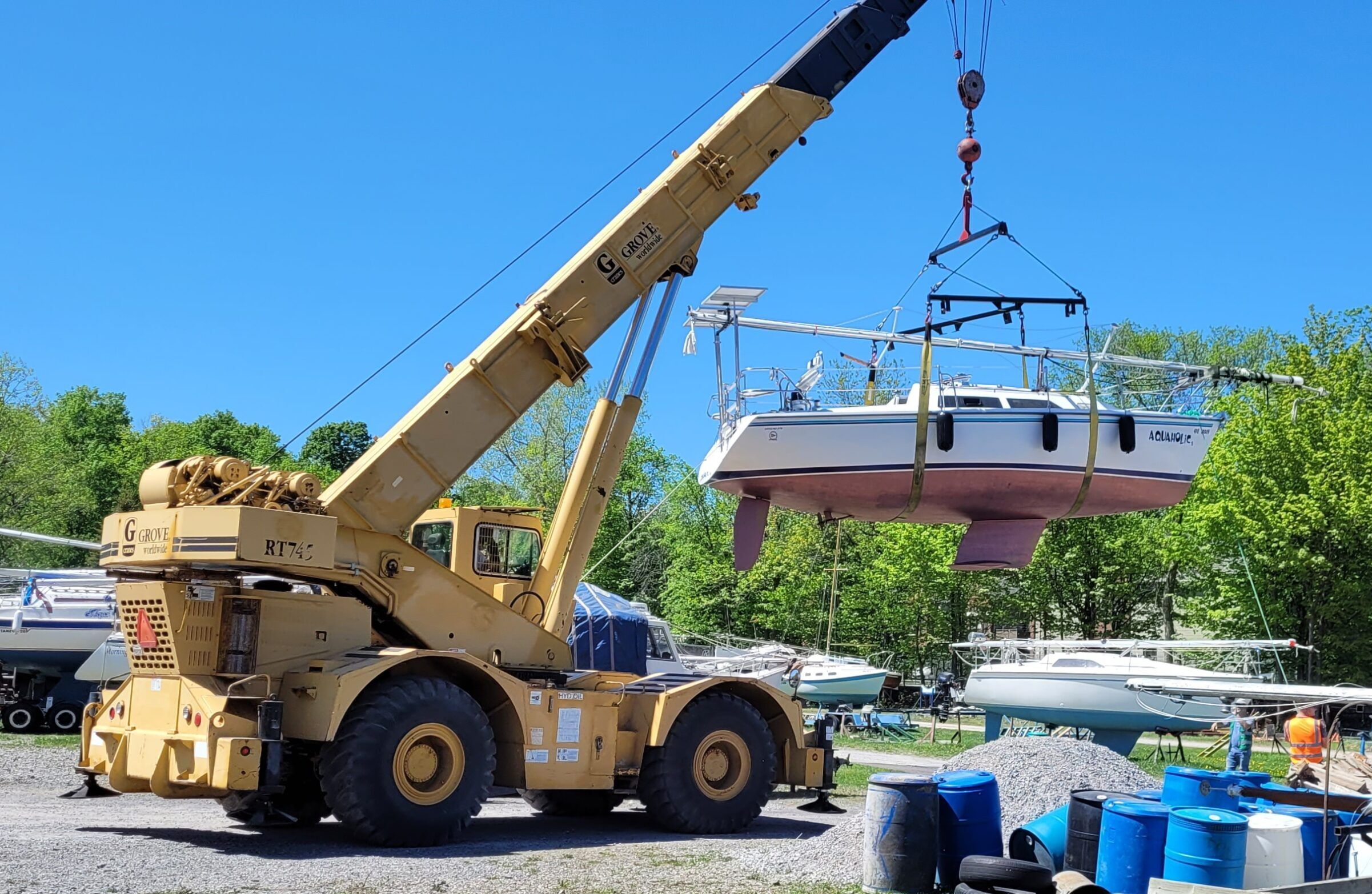 Boats being launched at the Ile Perrot Yacht Club in Quebec in springtime. (Photo/ Marc Robic)