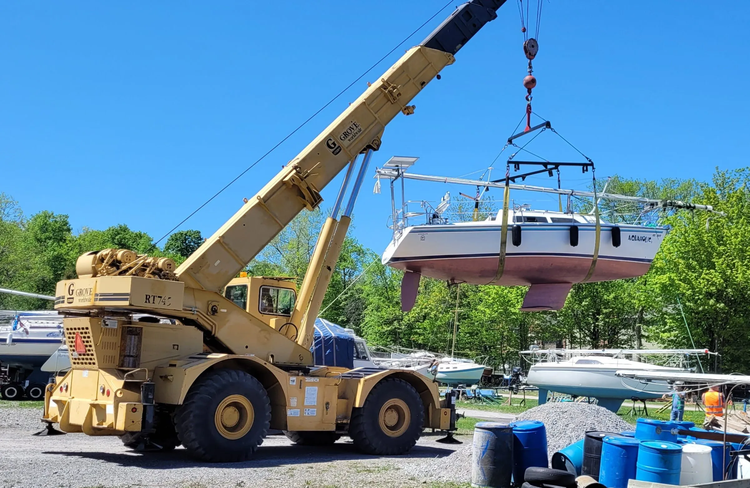 Boats being launched at the Ile Perrot Yacht Club in Quebec in springtime. (Photo/ Marc Robic)