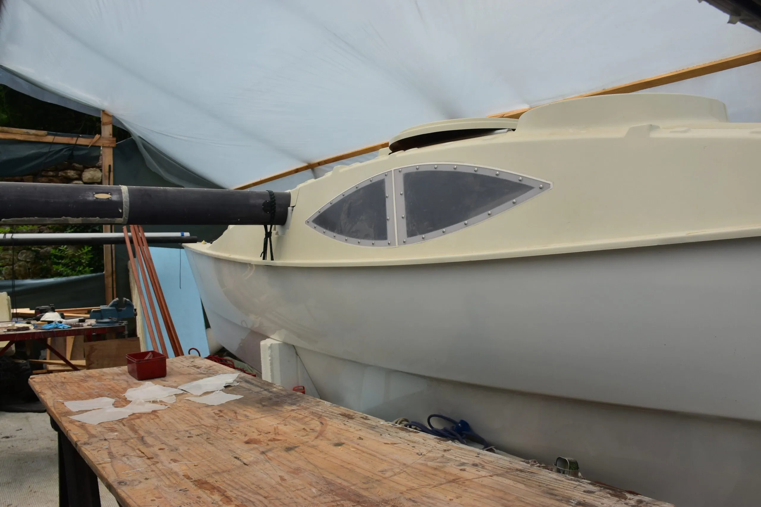 An all-GRP boat being made using molds in Bretagne, France. (Photo/ Angie Richard)