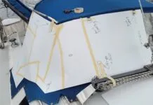 How to Make Dodger Cover Canvas Pattern This completed cardboard dodger cover pattern has all of the marking elements indicating where different snaps and straps need to be sewed on. (Photo/ Marc Robic)