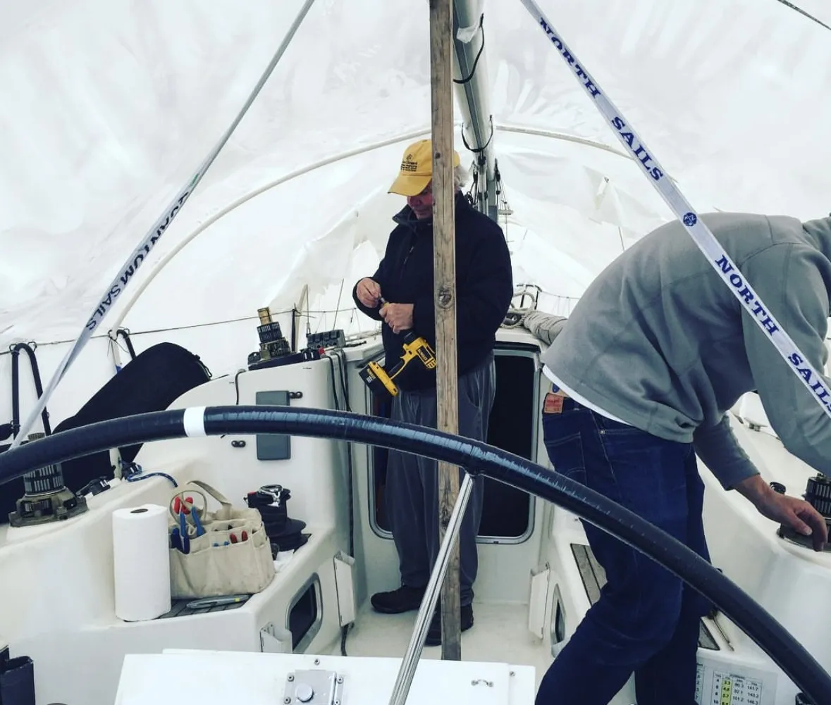 Pre-season work in the boat yard. This Beneteau 40.7 was stored outdoors south of Chicago. The close proximity made for easy access to knock out todo lists to get the vessel ready to launch. (Photo/ Nick Van Antwerp)
