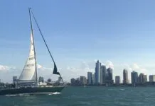 How Much Does it Cost to Have a Boat in Chicago? A Sabre 38 Mk I on a classic Chicago windy day in early June. One reef in the main and a fully furled genoa kept her balanced. (Photo/ Nick Van Antwerp)