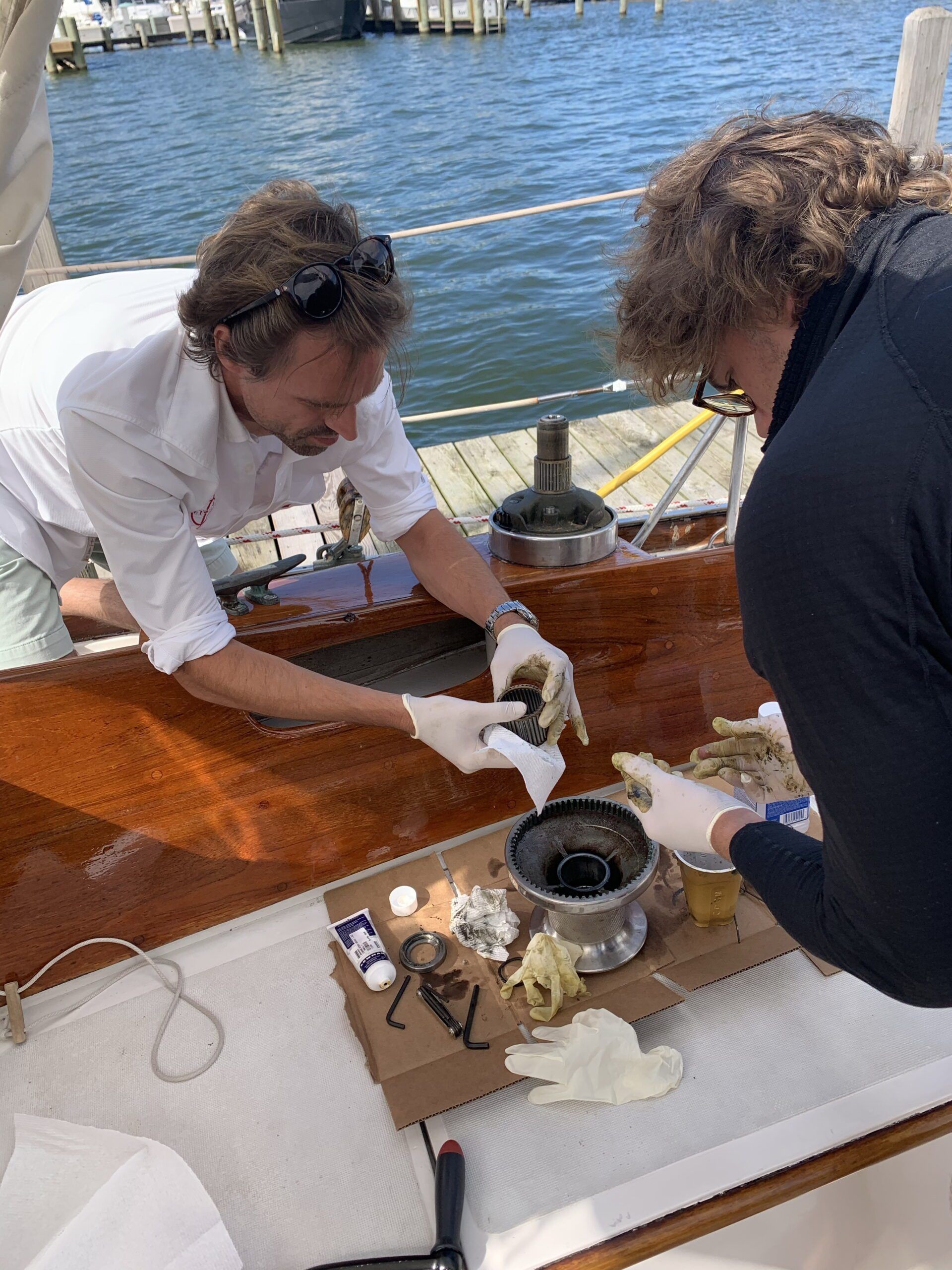 Even on a meticulously maintained boat, components wear out. After noticing a grinding sound from the starboard main winch, the Hinckley Bermuda owner went to the local chandlery for parts and we built the winch before heading out for an afternoon sail. (Photo/ Nick Van Antwerp)