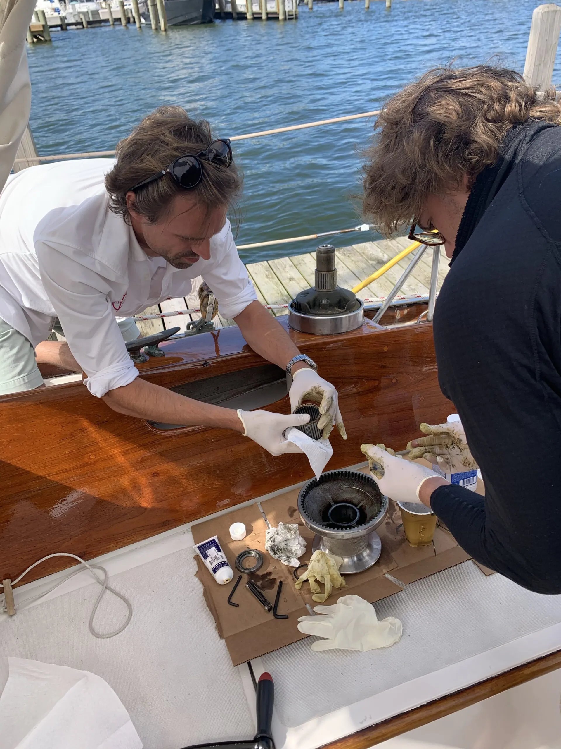 Even on a meticulously maintained boat, components wear out. After noticing a grinding sound from the starboard main winch, the Hinckley Bermuda owner went to the local chandlery for parts and we built the winch before heading out for an afternoon sail. (Photo/ Nick Van Antwerp)