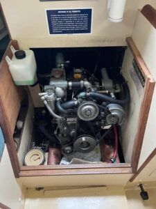 A Yanmar 2GMF engine comes standard, however, owners commented that a larger engine would be helpful to deal with rough conditions, since the boat is quite heavy. Photo courtesy of Yacht World.