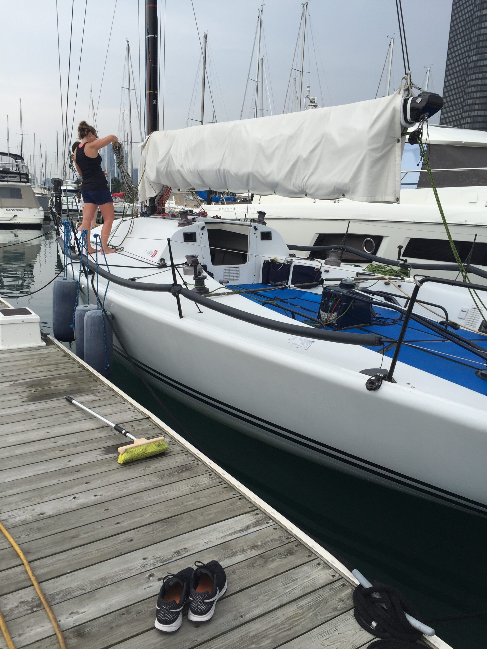 Keeping this Farr 40 in a slip at Chicago's DuSable Harbor made for easy rigging in the morning before racing. (Photo/ Nick Van Antwerp)