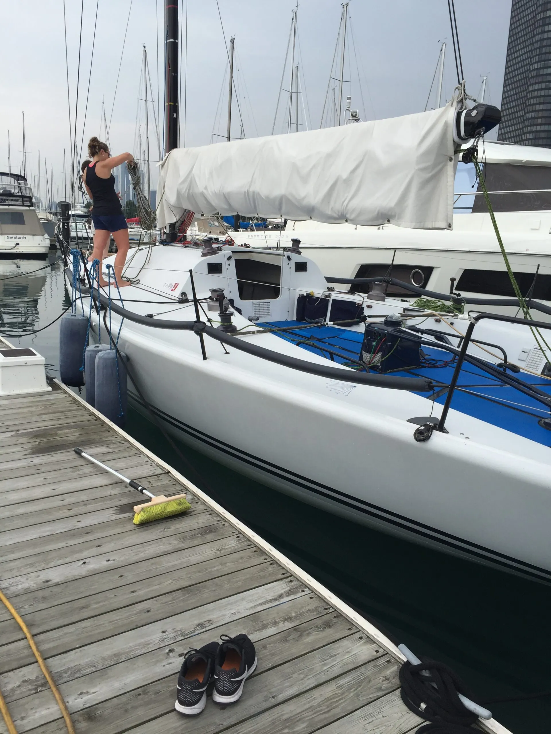 Keeping this Farr 40 in a slip at Chicago's DuSable Harbor made for easy rigging in the morning before racing. (Photo/ Nick Van Antwerp)