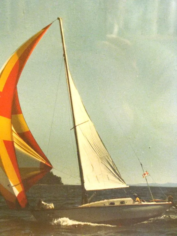 The 26-foot Folkboat Eclat, as I sailed her. Note the masthead spinnaker. (Photo/ Grahame Shannon)