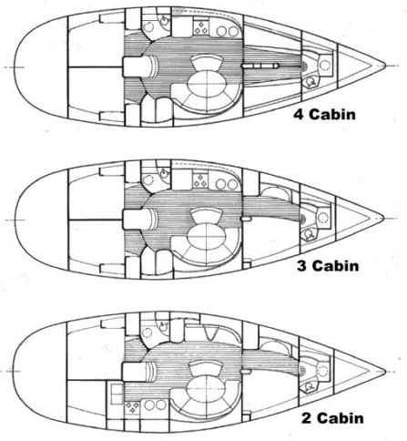 Beneteau First 42s7 interior layout options. Courtesy of Sailboatdata.com