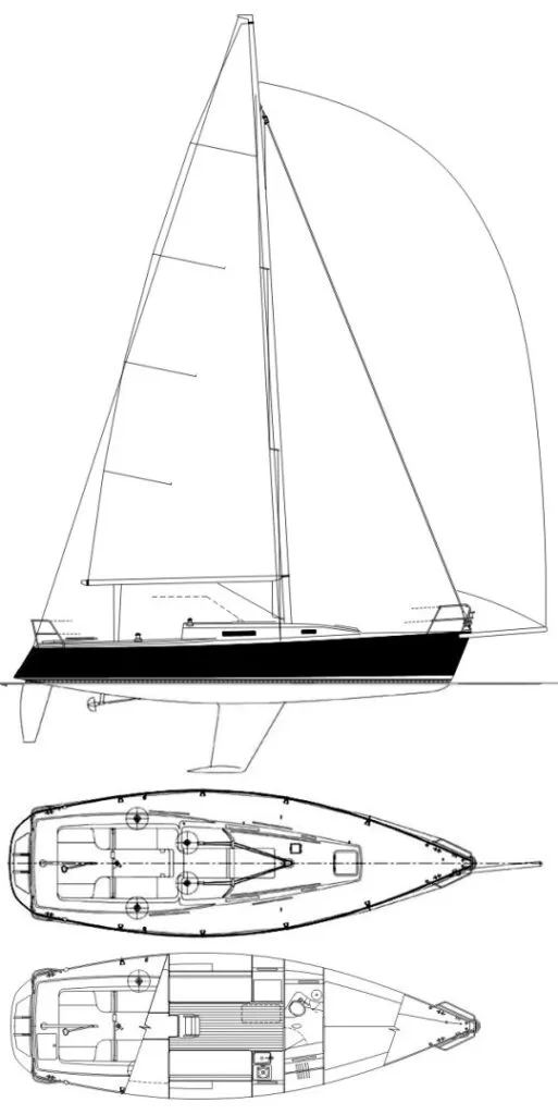 J/105 drawing courtesy of SailboatData.com