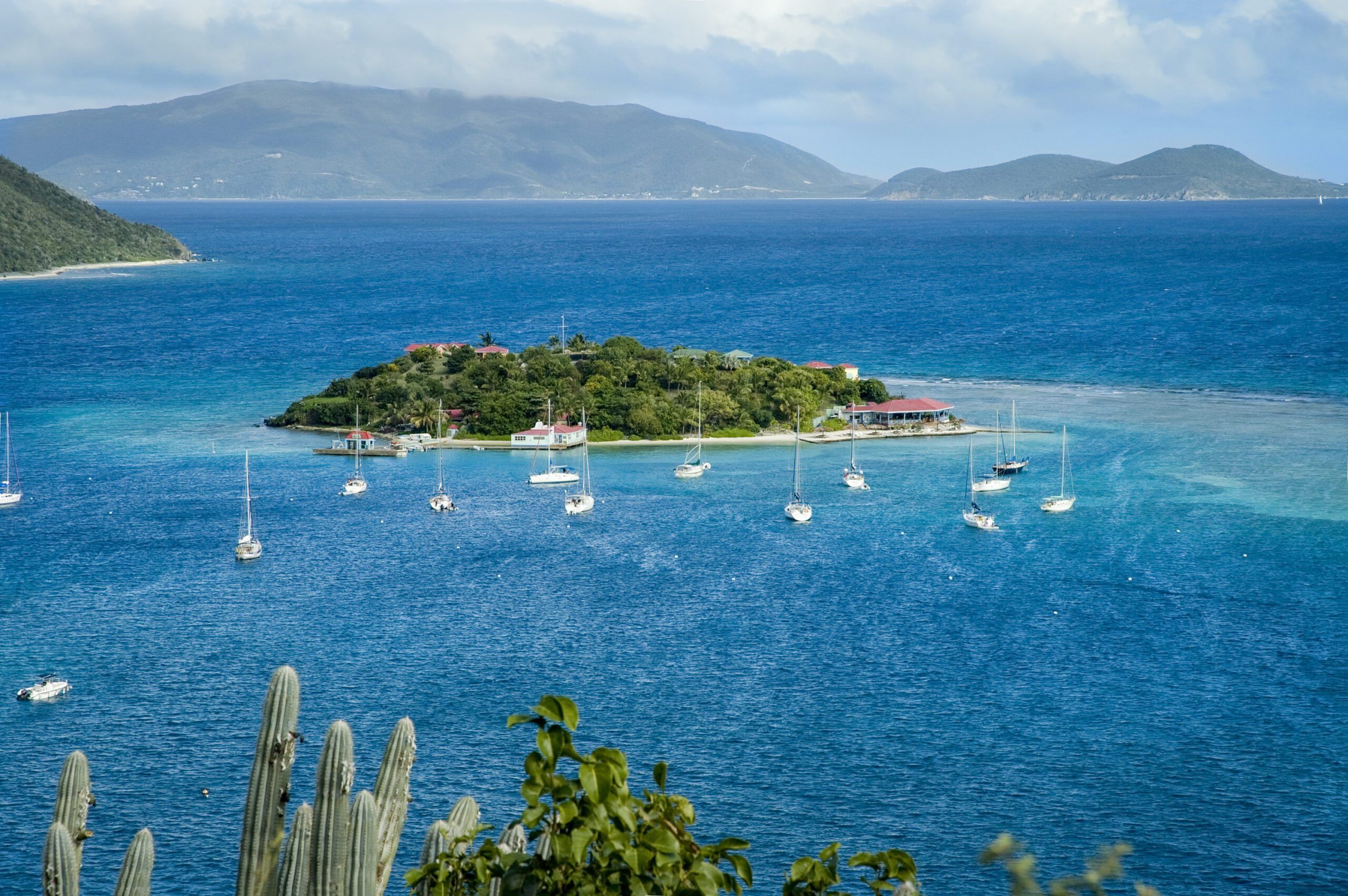 View from Great Camanoe to Marina Cay in the British Virgin Islands, one of the most popular anchorages in the BVI sailing area. Marina Cay was once owned by the Pusser’s Rum company, and is now owned by the nearby Scrub Island Resort. (Photo/ Anegada/ Getty)