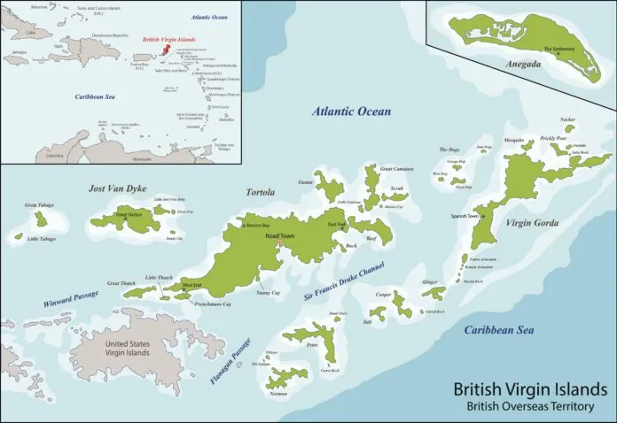 British Virgin Islands map The Virgin Islands commonly referred to as the British Virgin Islands, is a British overseas territory located in the Caribbean to the east of Puerto Rico. It is offers excellent cruising grounds for beginner bareboat charterers. (Image/ Volina / Getty)